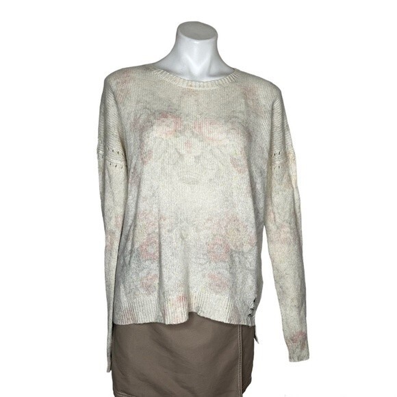 WILDFOX Sweater Top Pullover Cream Muted Pastel Floral Size Small DISTRESSED - Picture 1 of 9